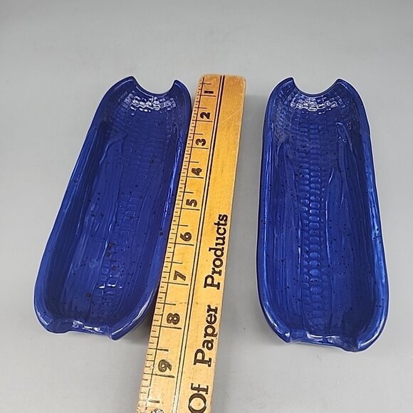 Pfaltzgraff Set Of 2 Corn On The Cob Holders Dishes Nuance Navy Blue Ceramic - Picture 4 of 4